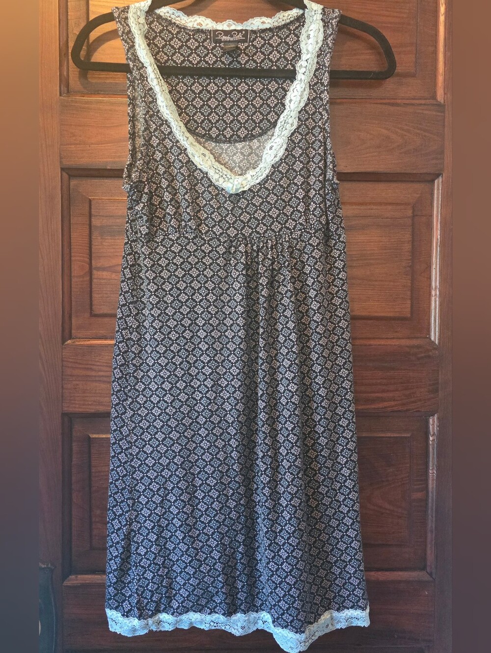 Rene Rofe Sleepwear Women's Lace Trimmed Sleeveless Nightgown Black Mint M - Picture 1 of 5